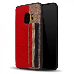 Galaxy S9 Striped Hand Strap Grip Holder PU Leather Case (Red)